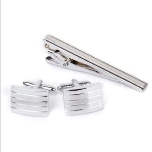 Sliver Tie Clip and Cufflinks Set
